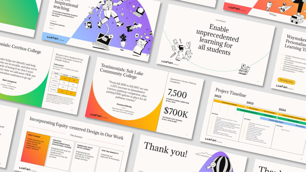 showing different slides of a powerpoint at a diagonal angle