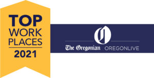 Top Workplaces 2021 The Oregonian blue and yellow banner